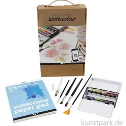 Aquarellmalerei Lernset mit Farben, Papier und Pinsel