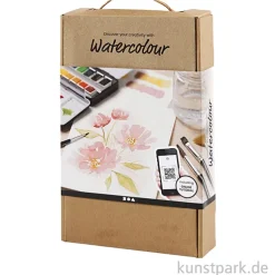 Aquarellmalerei Lernset mit Farben, Papier und Pinsel