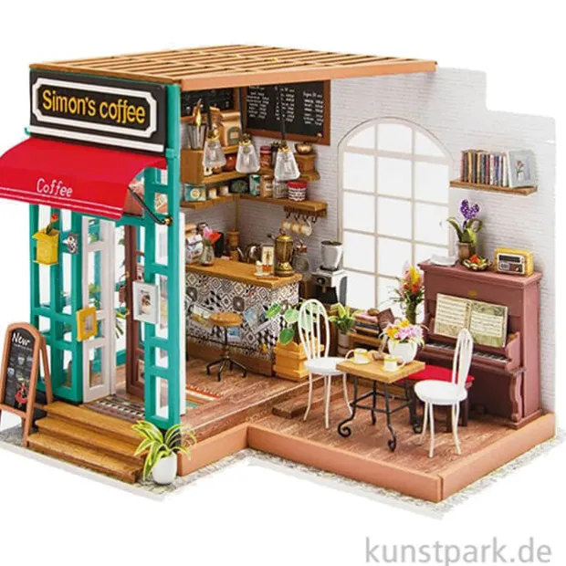 Bastelset Miniatur-Zimmer - Simon's Café, mit umfangreichem Zubehör