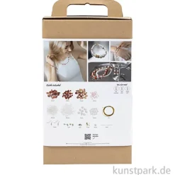 Bastelset Schmuck, Achat Perlenschmuck, Beige, Orange, Perlmuttweiß