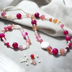 Bastelset Schmuck, Achat Perlenkette + Armband, Pink