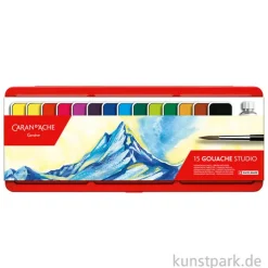 Caran d'Ache Gouache Studio Metalletui mit 14 Farben + Deckweiß