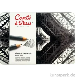 Conte Drawing Set 12 Graphitstifte sortiert im Metallkasten