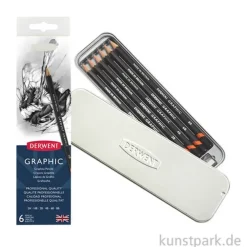 Derwent GRAPHIC, 6 Bleistifte mit Anspitzer im Metalletui, Härte 8B bis 2H
