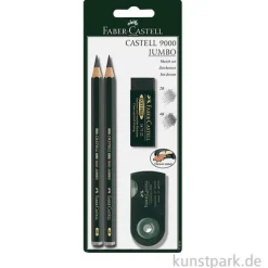 Faber-Castell 9000 Jumbo, 2 Bleistifte mit Anspitzer und Radierer