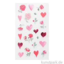Foliensticker - La Vie en Rose, Herzen + Blumen, 4 Bögen