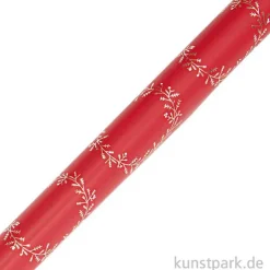 Geschenkpapier - Rot mit goldenen Kränzen, 200 x 70 cm