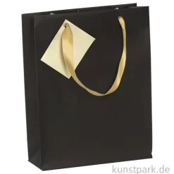 Geschenktasche Premium Schwarz mit Anhänger, 17 x 6 x 22 cm