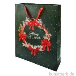 Geschenktüte - Christmas, Schleifen, Kranz, 33 x 45 x 10 cm