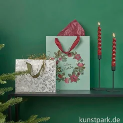 Geschenktüte - Tannenzweige, Gold, 22 x 18 x 10 cm