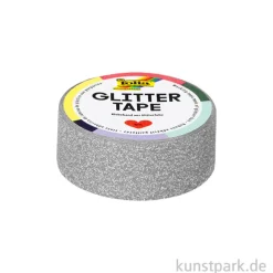 Glitter-Tape, Silber Fein, 15 mm, 5 m Rolle