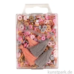 Heishi Perlen Set mit Schmuckzubehör, Rosé