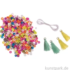 Heishi Perlen Set mit Schmuckzubehör, Bunt