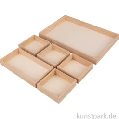Holz Deko Tablett Set, Natur, 31,5 x 21,5 x 3 cm, 6-teilig
