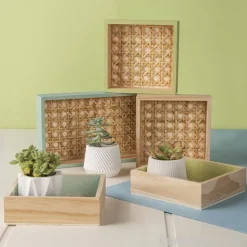 Holz Deko Tablett Set, Natur, 31,5 x 21,5 x 3 cm, 6-teilig