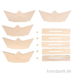 Holz Schiff zum Stellen, Natur, 11,5 x 4 cm, 15-teilig