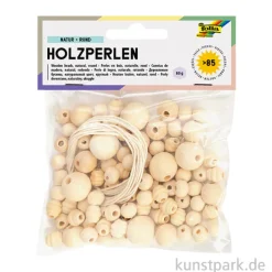 Holzperlen Mix - NATUR Rund, 85 Teile, 40g
