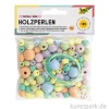 Holzperlen Mix - PASTELL Rund, 85 Teile, 50g