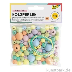 Holzperlen Mix - PASTELL Rund, 85 Teile, 50g