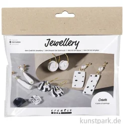 Mini Bastelset Schmuck, Polymer Clay Ohrringe, Schwarz Weiß