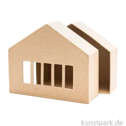 Pappmache Schachtel - breites Haus mit Fenster