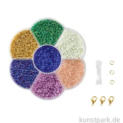 Rocailles Perlen Set - Mermaid, 90g Perlen mit Nylonfäden + Zubehör