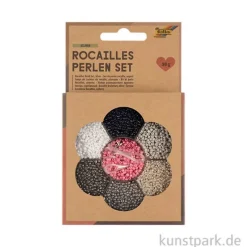 Rocailles Perlen Set - Silber, 90g Perlen mit Nylonfäden + Zubehör
