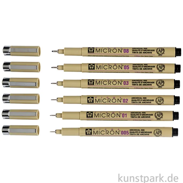 Sakura PIGMA Micron 4+2 Set - 6 Fineliner 0,2-0,5 mm, Schwarz