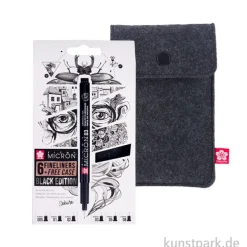 Sakura PIGMA Micron Set - 6 Fineliner + Filzetui, Black Edition