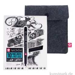 Sakura PIGMA Micron Set - 10 Fineliner + Filzetui, Black Edition