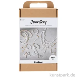 Schmuck Bastelset mit viel Zubehör - Perlenschmuck, Perlmuttweiß