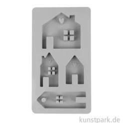 Silikon Gießform - Lichthäuser mit Herz, 14,5 x 26 x 1,7 cm