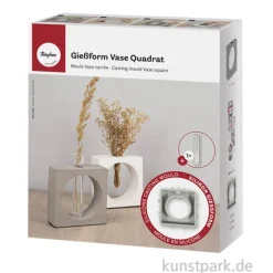 Silikon Gießform - Vase Quadrat mit Kreis, 11 x 3,7 x 11 cm