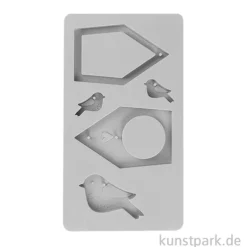Silikon Gießform - Vogelhäuser + Vögel, 14,5 x 26 x 1,2 cm