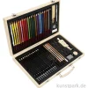 Skizzen-Starter-Set für Zeichner mit viel Zubehör im Holzkoffer
