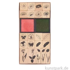 Stempelset - Futschikato Blumen mit 24 Holzstempeln + Stempelkissen