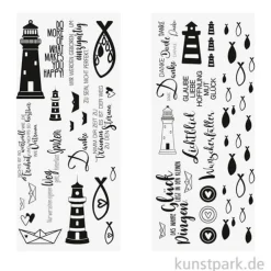 Transferfolie Fische, Boote, Leuchtturm, verschiedene Designs, 2 Bogen
